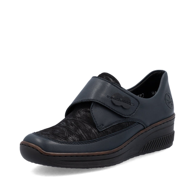 Rieker 487C0-15 Navy Leather Womens Velcro Shoe