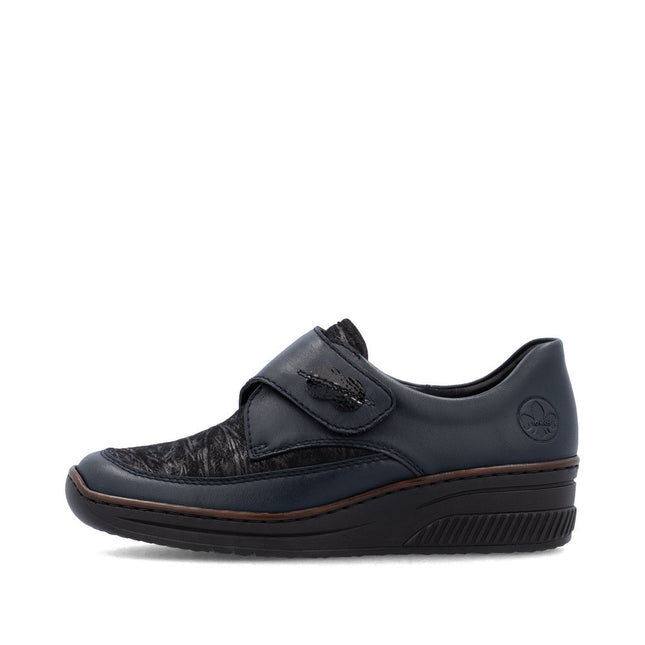 Rieker 487C0-15 Navy Leather Womens Velcro Shoe