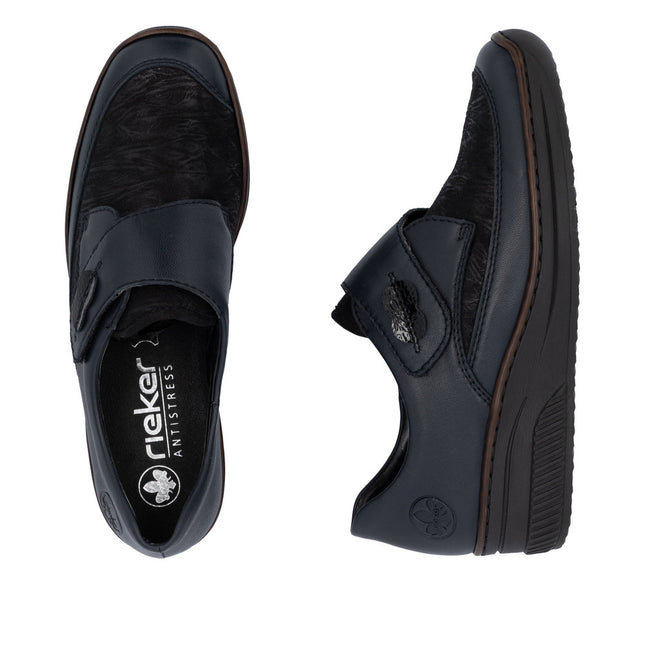Rieker 487C0-15 Navy Leather Womens Velcro Shoe