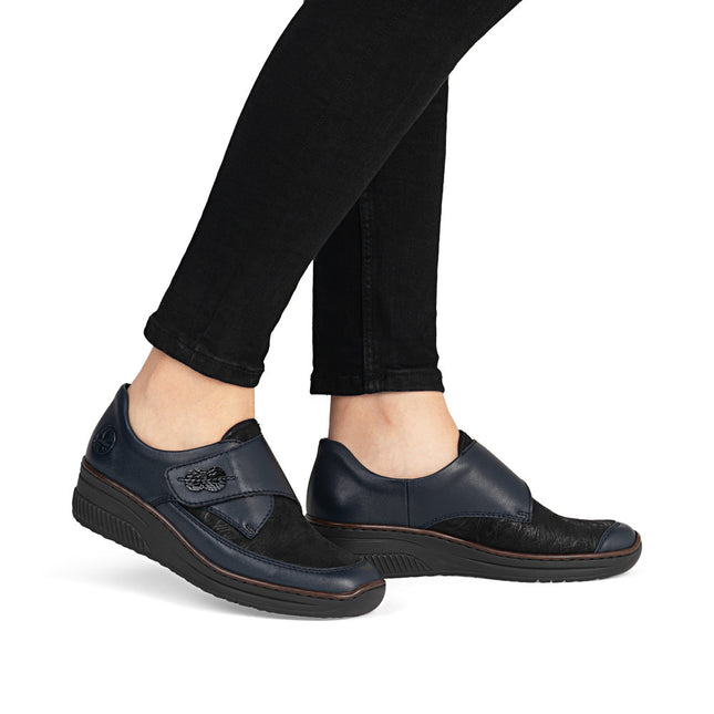 Rieker 487C0-15 Navy Leather Womens Velcro Shoe