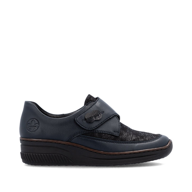 Rieker 487C0-15 Navy Leather Womens Velcro Shoe