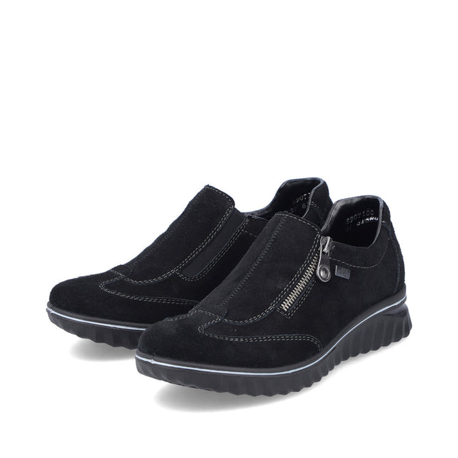 Rieker 59071-00 Black Suede Womens Low Wedge Shoe