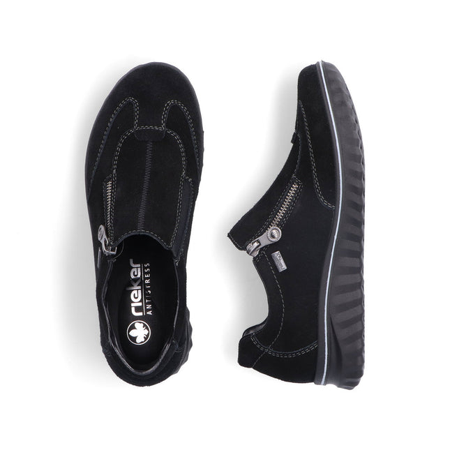 Rieker 59071-00 Black Suede Womens Low Wedge Shoe