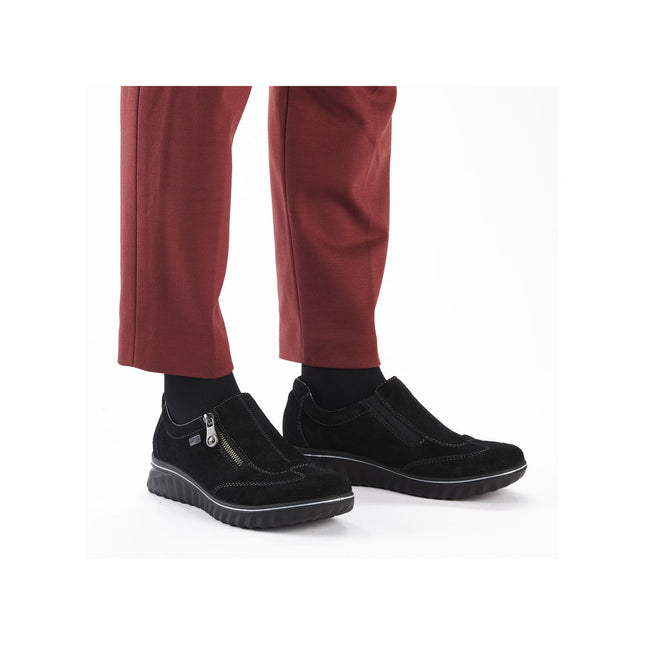 Rieker 59071-00 Black Suede Womens Low Wedge Shoe