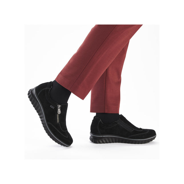 Rieker 59071-00 Black Suede Womens Low Wedge Shoe