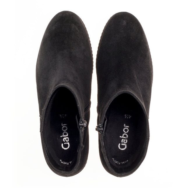 Gabor Women’s 74.780.17 Utopia Black Suede Wedge Ankle Boot – Wide Fit Zip-On Comfort Boot