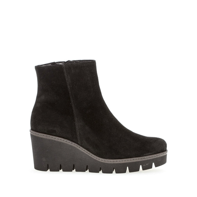 Gabor Women’s 74.780.17 Utopia Black Suede Wedge Ankle Boot – Wide Fit Zip-On Comfort Boot