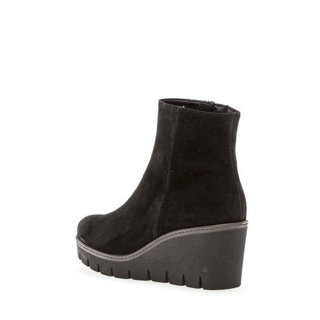 Gabor Women’s 74.780.17 Utopia Black Suede Wedge Ankle Boot – Wide Fit Zip-On Comfort Boot