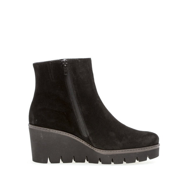 Gabor Women’s 74.780.17 Utopia Black Suede Wedge Ankle Boot – Wide Fit Zip-On Comfort Boot