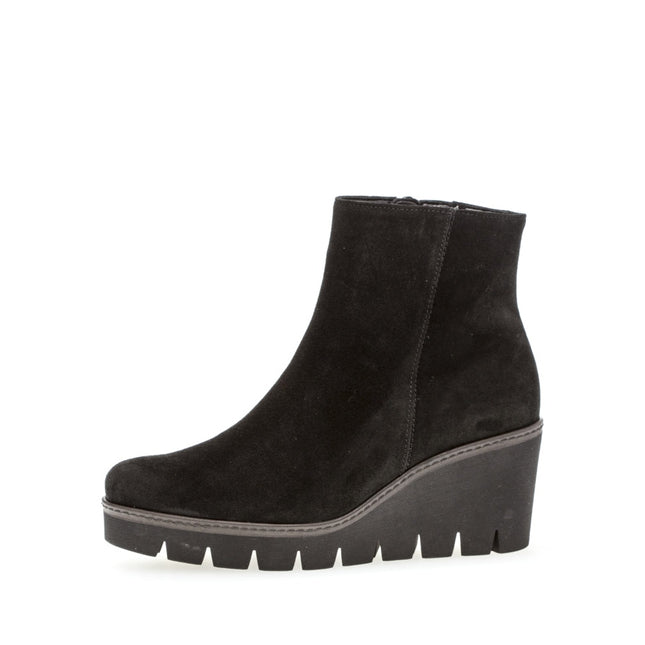 Gabor Women’s 74.780.17 Utopia Black Suede Wedge Ankle Boot – Wide Fit Zip-On Comfort Boot