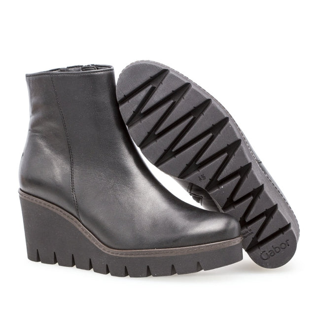 Gabor 74.780.27 Utopia Black Leather Wedge Ankle Boot