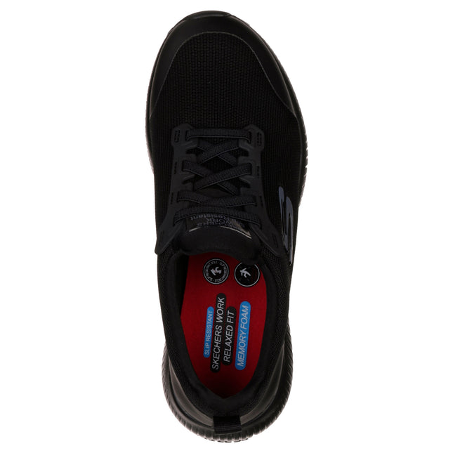 Skechers Work: Squad Sr Black 77222EC BLK Bungee Slip-On Athletic W/ Slip Resistant bottom