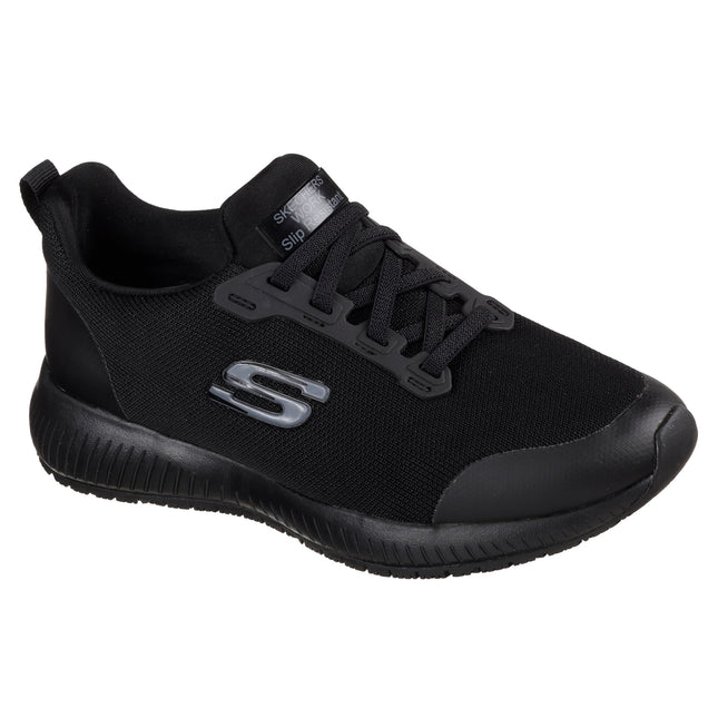 Skechers Work: Squad Sr Black 77222EC BLK Bungee Slip-On Athletic W/ Slip Resistant bottom