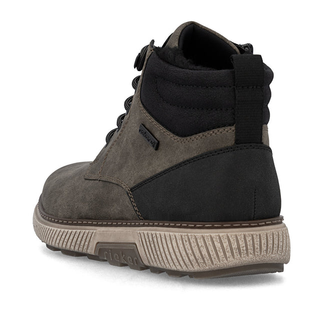 Rieker Men’s B3302-25 Olive Green Ankle Boots – Weatherproof TEX Winter Boots with Lace & Zip, Warm Lining, Cushioned Comfort & Durable Grip Sole