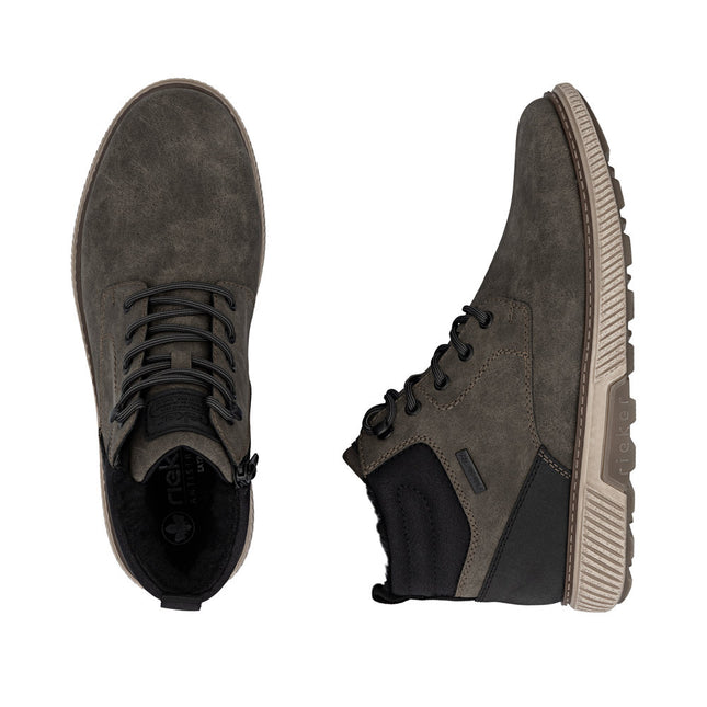 Rieker Men’s B3302-25 Olive Green Ankle Boots – Weatherproof TEX Winter Boots with Lace & Zip, Warm Lining, Cushioned Comfort & Durable Grip Sole