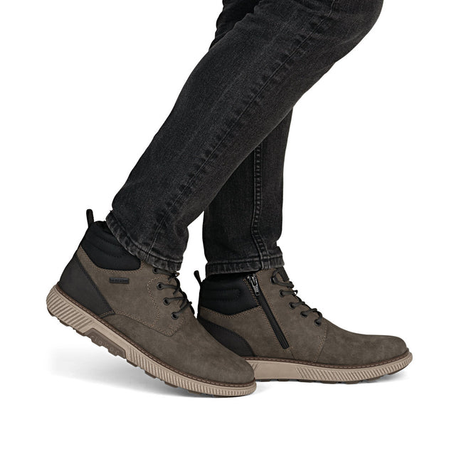 Rieker Men’s B3302-25 Olive Green Ankle Boots – Weatherproof TEX Winter Boots with Lace & Zip, Warm Lining, Cushioned Comfort & Durable Grip Sole