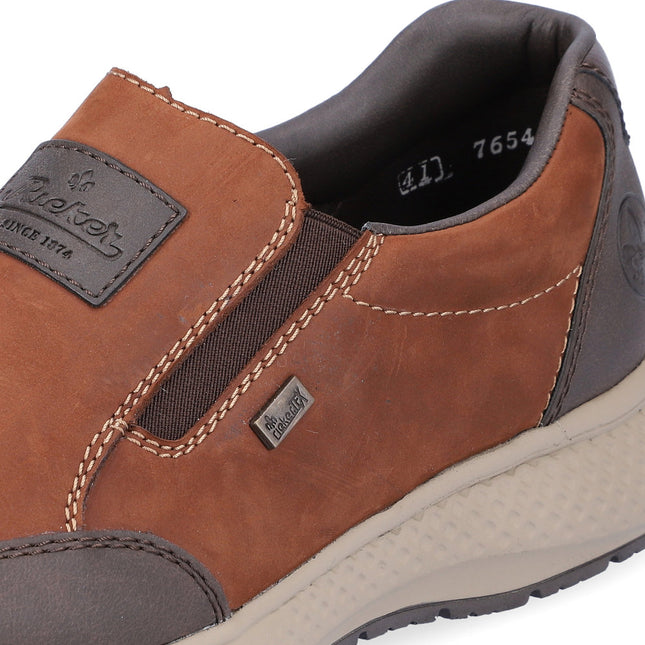 Rieker B7654-22 Men’s Brown Leather Slip-On Shoes – Water-Resistant Casual Shoes with Cushioned Antistress Sole & Easy On/Off Design