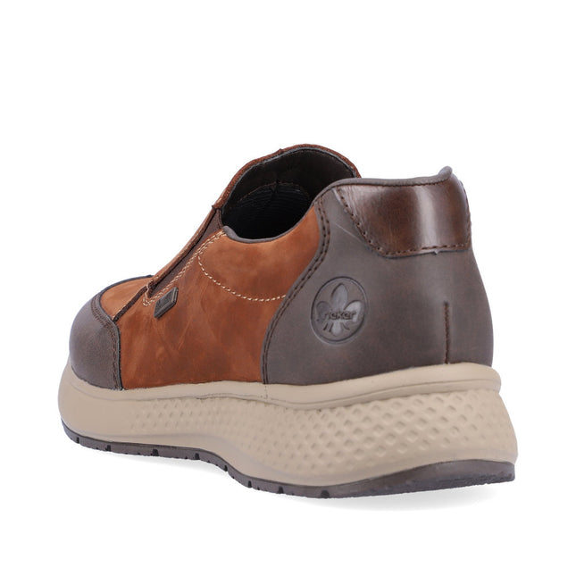 Rieker B7654-22 Men’s Brown Leather Slip-On Shoes – Water-Resistant Casual Shoes with Cushioned Antistress Sole & Easy On/Off Design