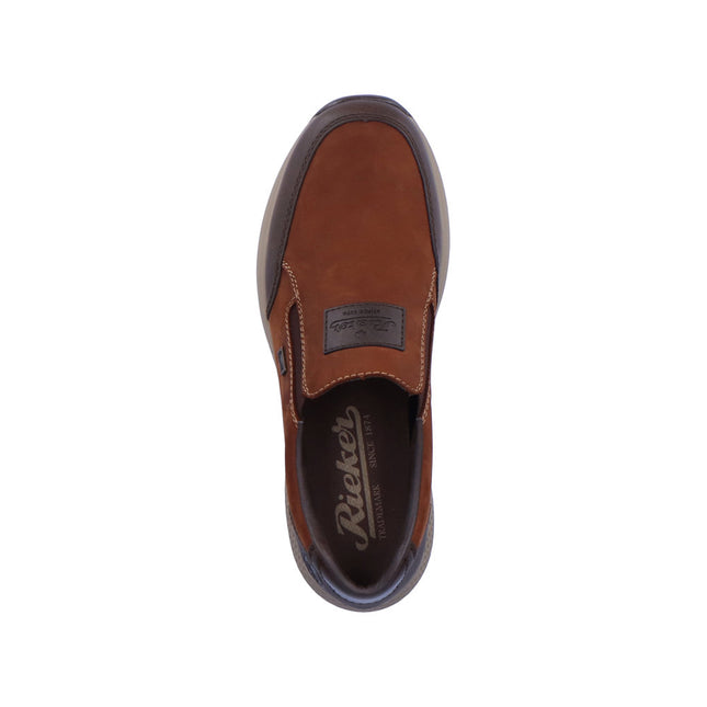 Rieker B7654-22 Men’s Brown Leather Slip-On Shoes – Water-Resistant Casual Shoes with Cushioned Antistress Sole & Easy On/Off Design