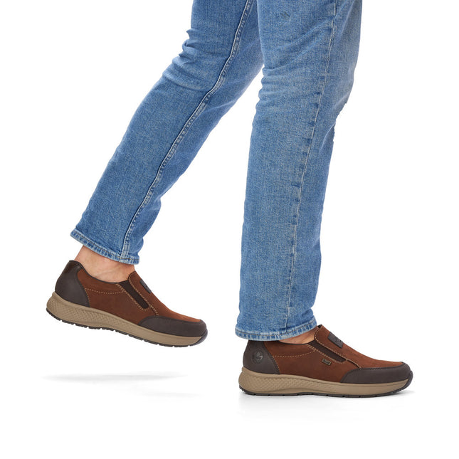 Rieker B7654-22 Men’s Brown Leather Slip-On Shoes – Water-Resistant Casual Shoes with Cushioned Antistress Sole & Easy On/Off Design
