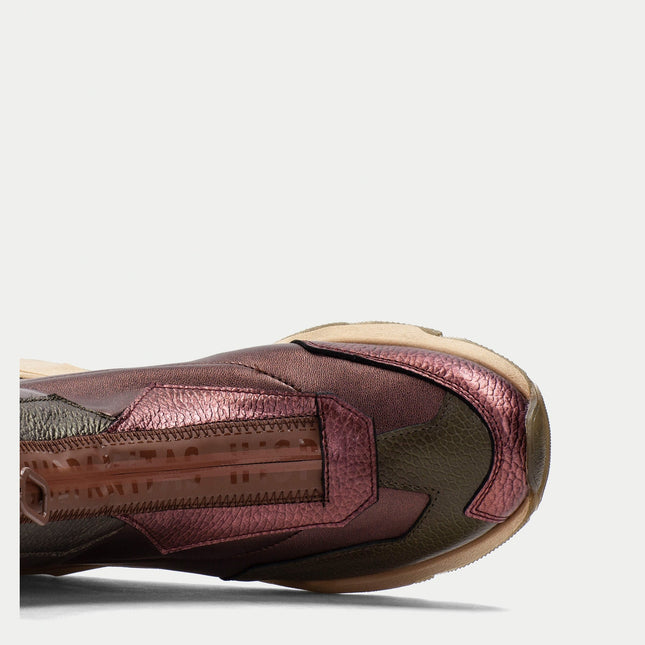 Hispanitas Women’s Nepal CHI254321 Boot – Wine Leather & Stretch Fabric Ankle Boot with Front Zip and Cushioned Platform Sole