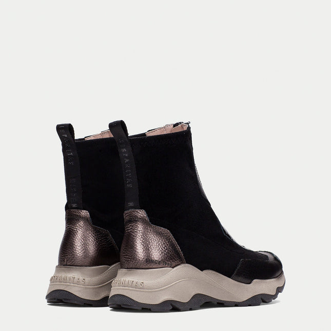 Hispanitas Women’s Nepal Zip-Boot – Black Leather & Stretch Fabric Ankle Boot with Triflow-Cushion Technology