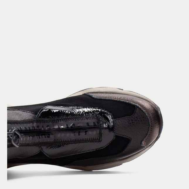 Hispanitas Women’s Nepal Zip-Boot – Black Leather & Stretch Fabric Ankle Boot with Triflow-Cushion Technology