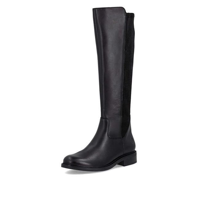 Remonte D2W74-00 Black Leather Knee-High Womens Boot
