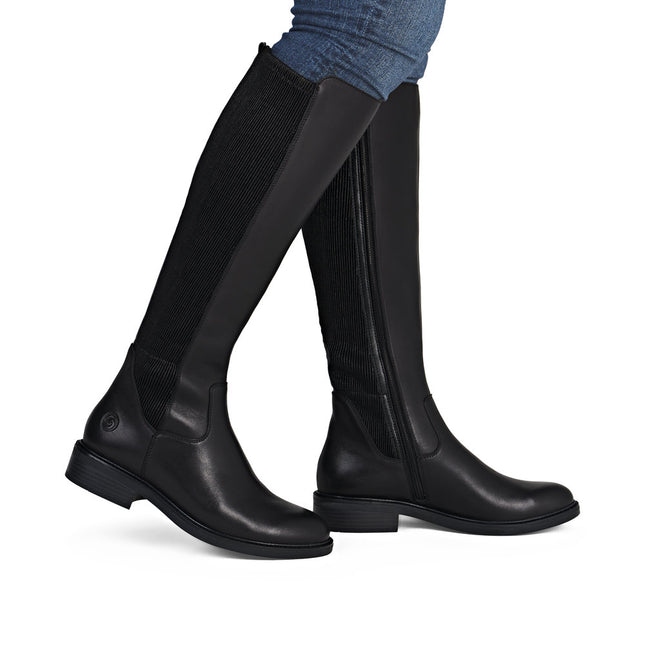 Remonte D2W74-00 Black Leather Knee-High Womens Boot