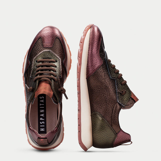 Hispanitas Women’s Kansas Bolmet Wine Leather Trainer – Premium Leather Lace-Up Sneaker with Removable Insole