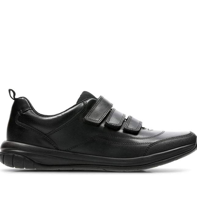 Clarks Men’s Hula Thrill Black Leather Velcro Slip-On Shoes – Easy-On Comfortable Everyday Leather Shoes with Cushioned Footbed