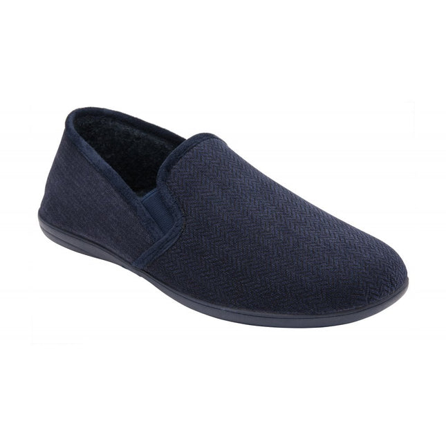 Lotus Peter Navy Men’s Slip-On Slippers – Textile Full Shoe with Memory-Foam Insole & Outdoor Sole
