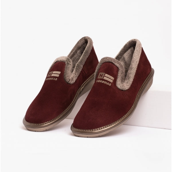 Nordikas 305-O - Burgundy Suede / Snow-Grey Trim Ladies Slippers