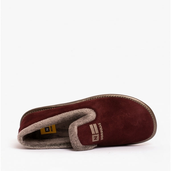 Nordikas 305-O - Burgundy Suede / Snow-Grey Trim Ladies Slippers