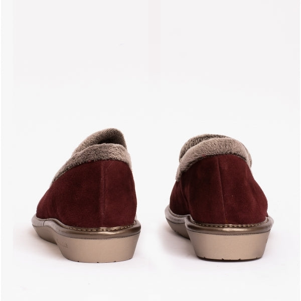 Nordikas 305-O - Burgundy Suede / Snow-Grey Trim Ladies Slippers