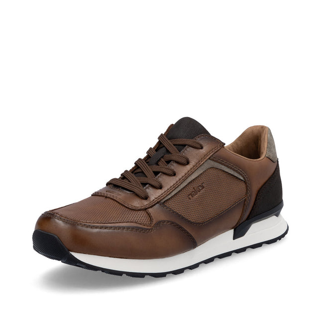 Rieker Men’s U0311-24 Brown Leather & Textile Trainer – Casual Lace-Up Comfort Sneaker