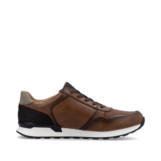 Rieker Men’s U0311-24 Brown Leather & Textile Trainer – Casual Lace-Up Comfort Sneaker