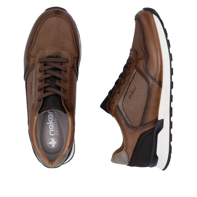 Rieker Men’s U0311-24 Brown Leather & Textile Trainer – Casual Lace-Up Comfort Sneaker