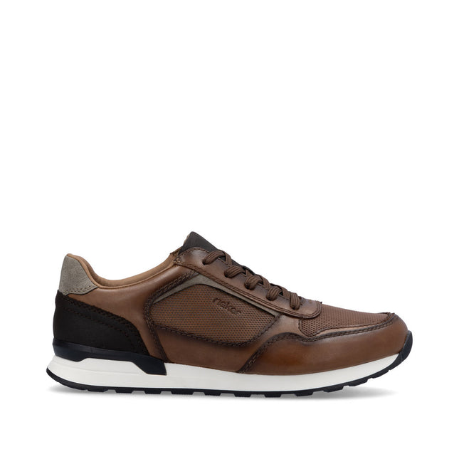 Rieker Men’s U0311-24 Brown Leather & Textile Trainer – Casual Lace-Up Comfort Sneaker