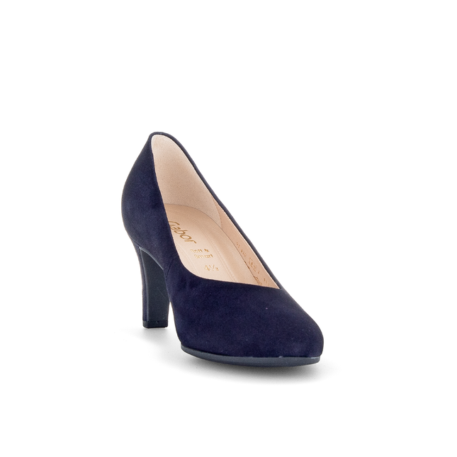 Gabor Women’s Edina 01.410.16 Navy Suede Court Shoe – Elegant Mid-Heel Pump with Comfort Fit