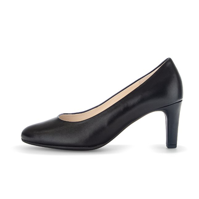 Gabor Women’s 01.410.27 Edina Black Leather Court Shoe – Mid Heel Comfort Pump