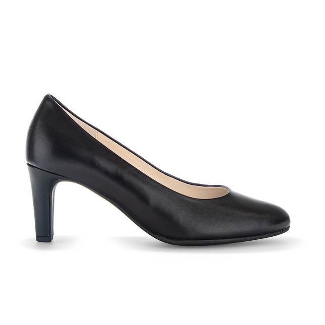 Gabor Women’s 01.410.27 Edina Black Leather Court Shoe – Mid Heel Comfort Pump