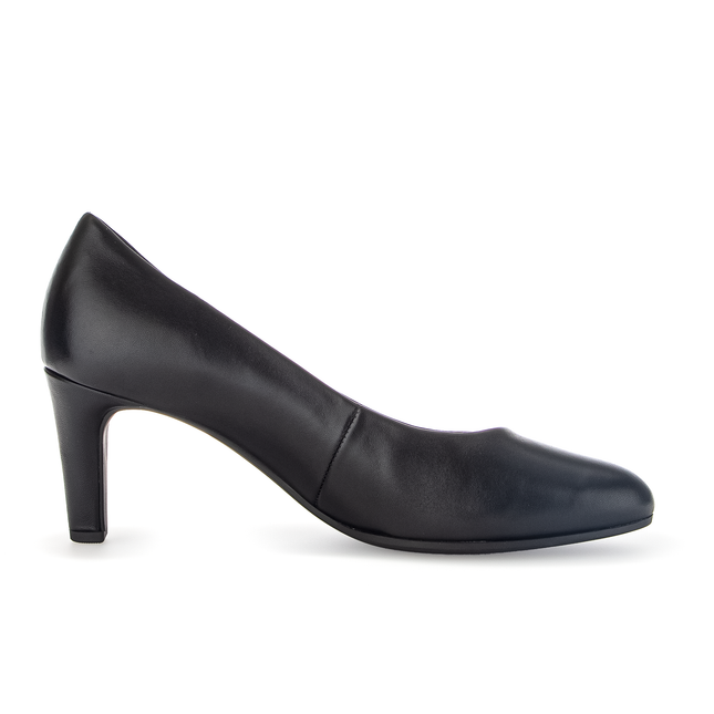 Gabor Women’s 01.410.27 Edina Black Leather Court Shoe – Mid Heel Comfort Pump