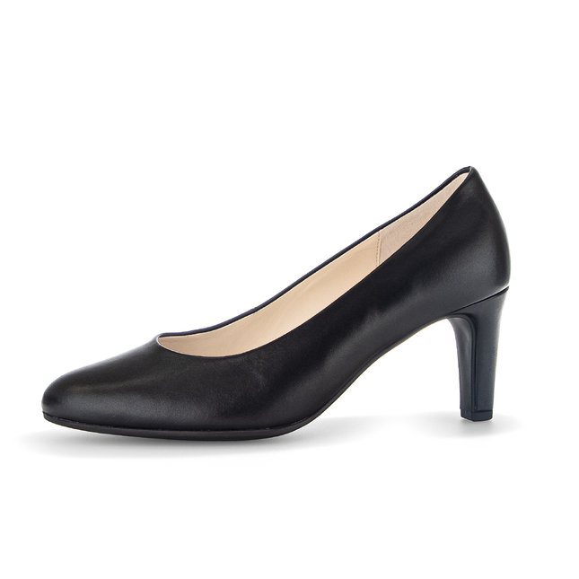Gabor Women’s 01.410.27 Edina Black Leather Court Shoe – Mid Heel Comfort Pump