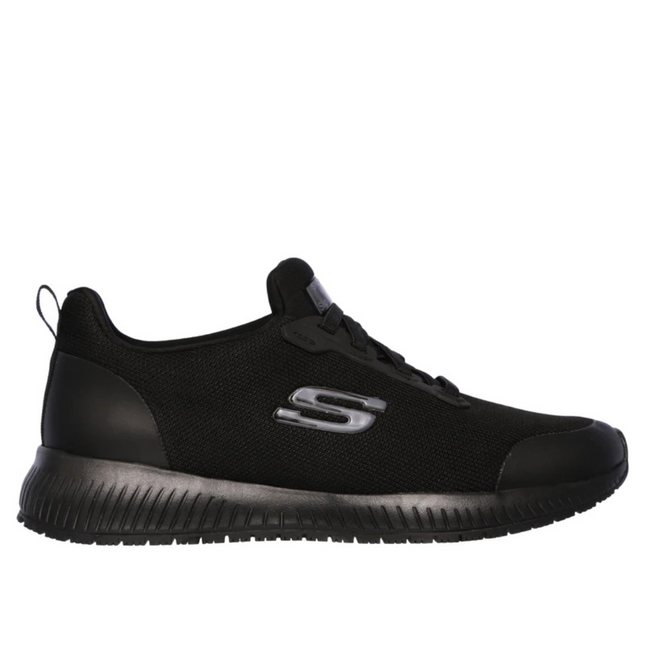 Skechers Work: Squad Sr Black 77222EC BLK Bungee Slip-On Athletic W/ Slip Resistant bottom