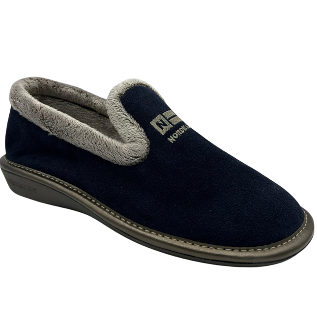 Nordikas 305-O - Navy Suede / Snow-Grey Trim Ladies Slippers