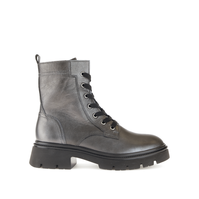 Gabor Women’s 51.852.69 Meryl Grey Leather & Textile Ankle Boot – Lace & Side-Zip Comfort Boot