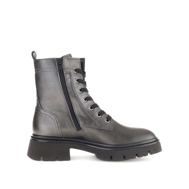 Gabor Women’s 51.852.69 Meryl Grey Leather & Textile Ankle Boot – Lace & Side-Zip Comfort Boot
