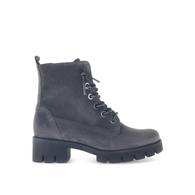 Gabor Women’s 71.711.39 Baccara Dark Grey Suede Ankle Boot – Lace & Side Zip Comfort Design