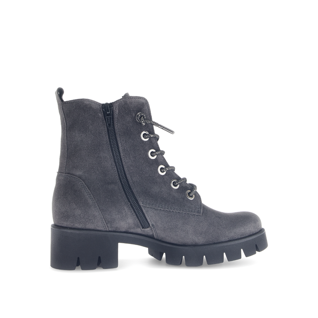 Gabor Women’s 71.711.39 Baccara Dark Grey Suede Ankle Boot – Lace & Side Zip Comfort Design